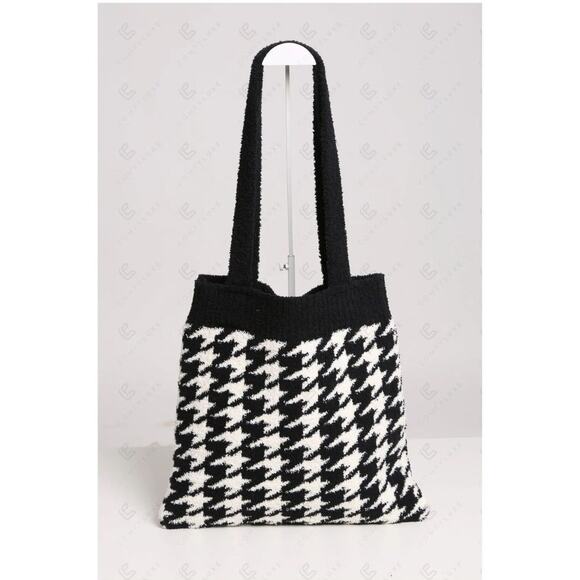 COMFYLUXE Super Soft Shoulder Tote Bag B/W Herringbone - Picture 2 of 2